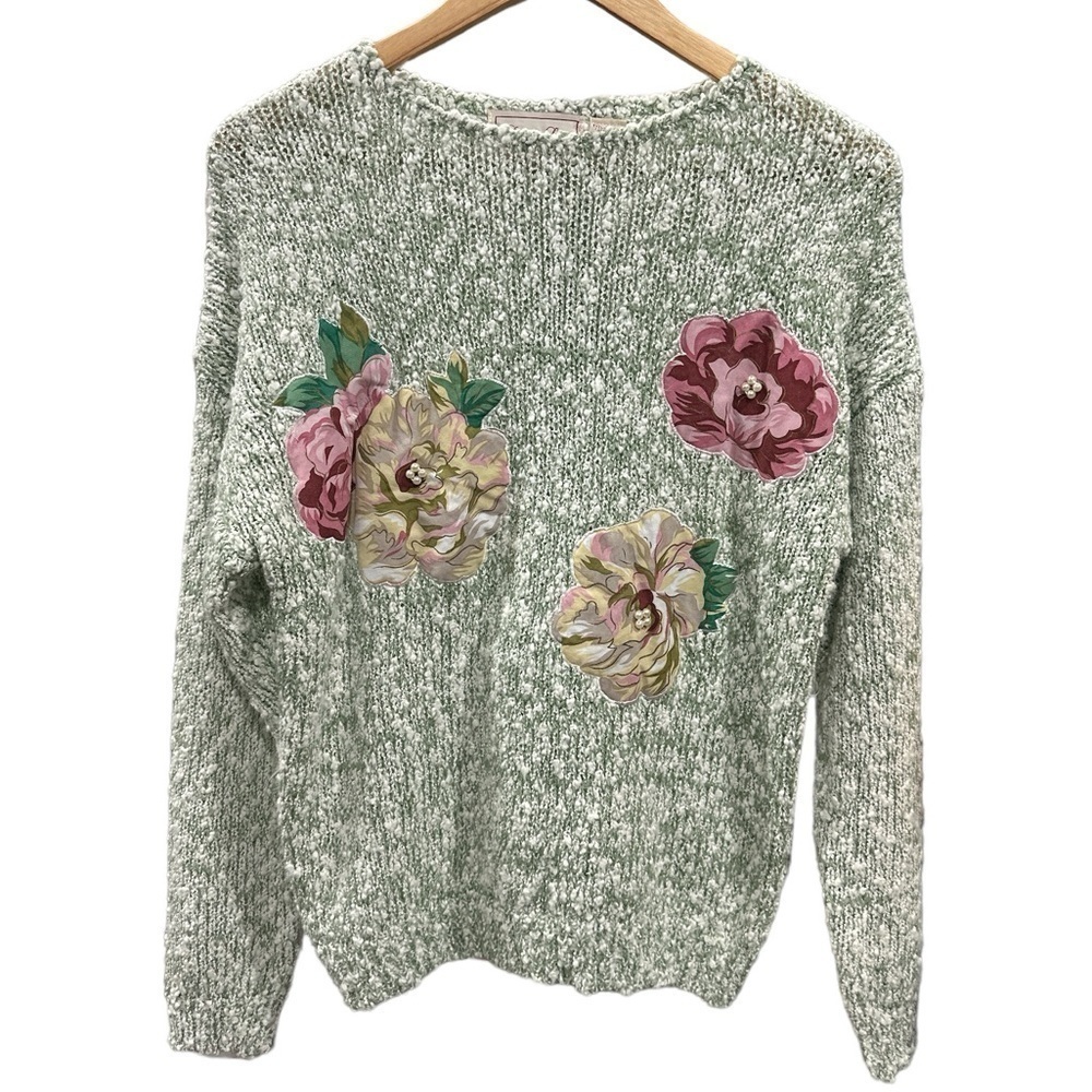 Vintage Penbrooke Lane Floral Beaded Pearl Accent Sweater Size: S
